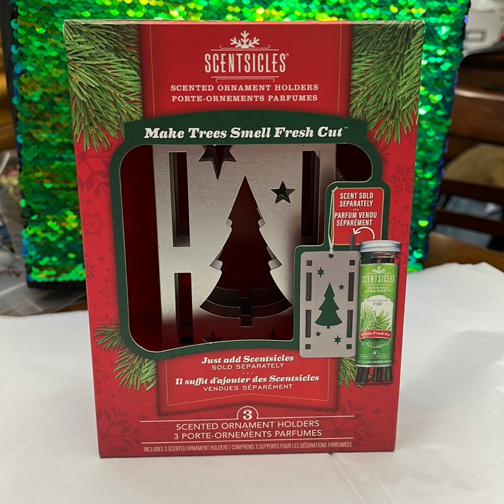 NIB Scentsicles 3 silver colored metal Christmas tree ornaments